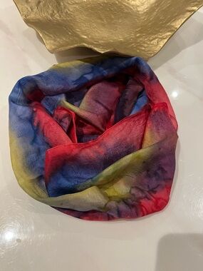 100% silk Vibrant Tie-Dye Infinity Scarf - Multicolor